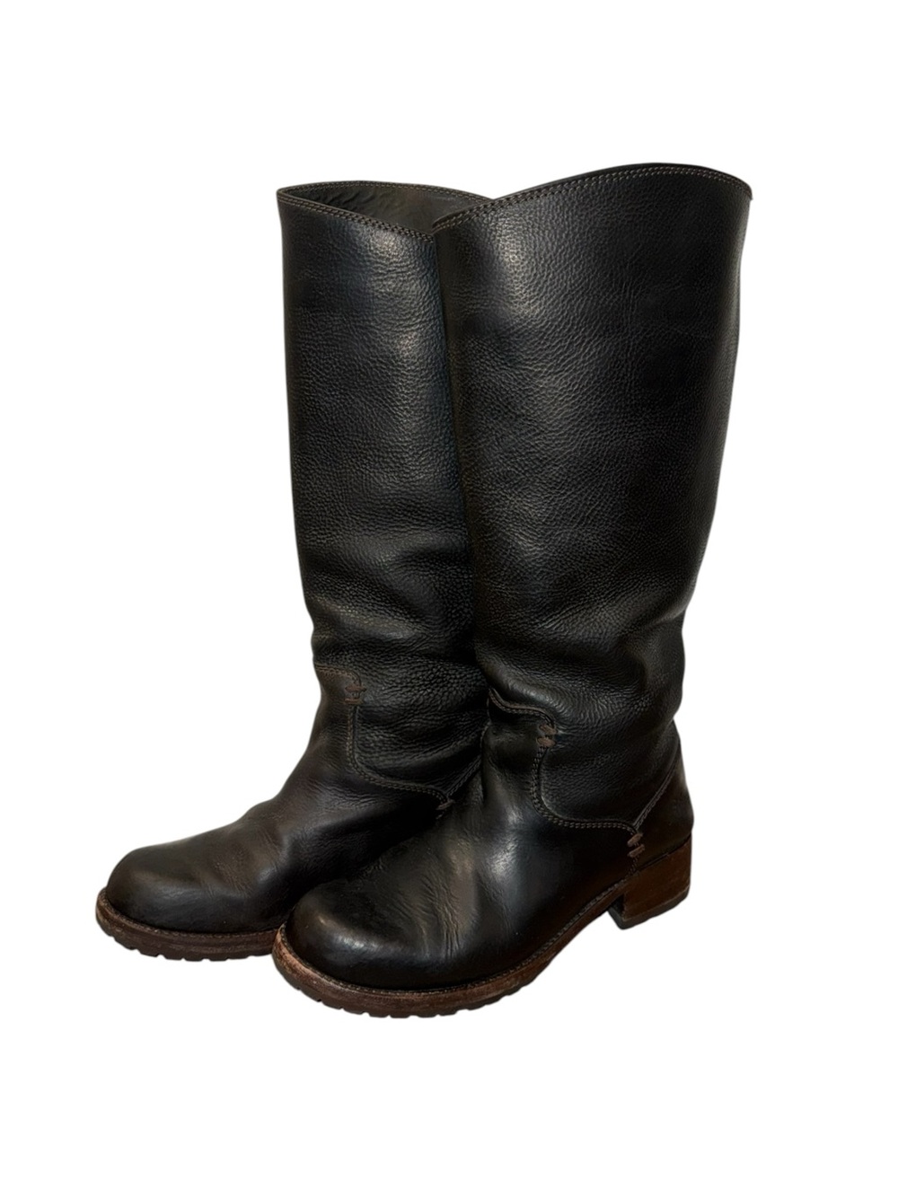 Vintage Frye 90s Black Pebbled Leather Campus Pull on Boots Womens 8.5 US Mexico